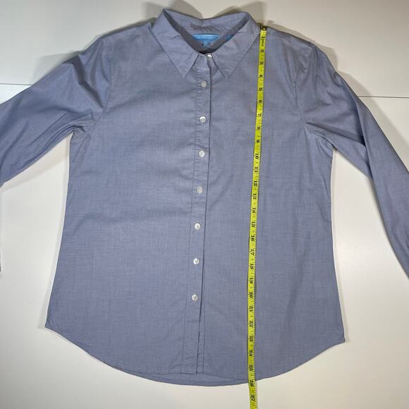 Draper James Blue Button Down Shirt Sz 6 Stretch Cotton Long Sleeve Classic Top - Picture 6 of 10